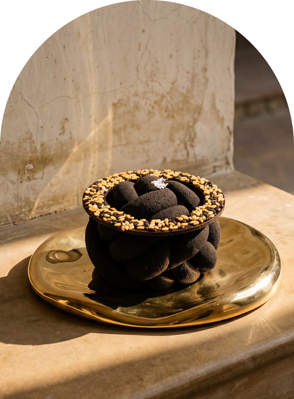Sesame, Miso and Almond mini cake by Mitti & Mousse